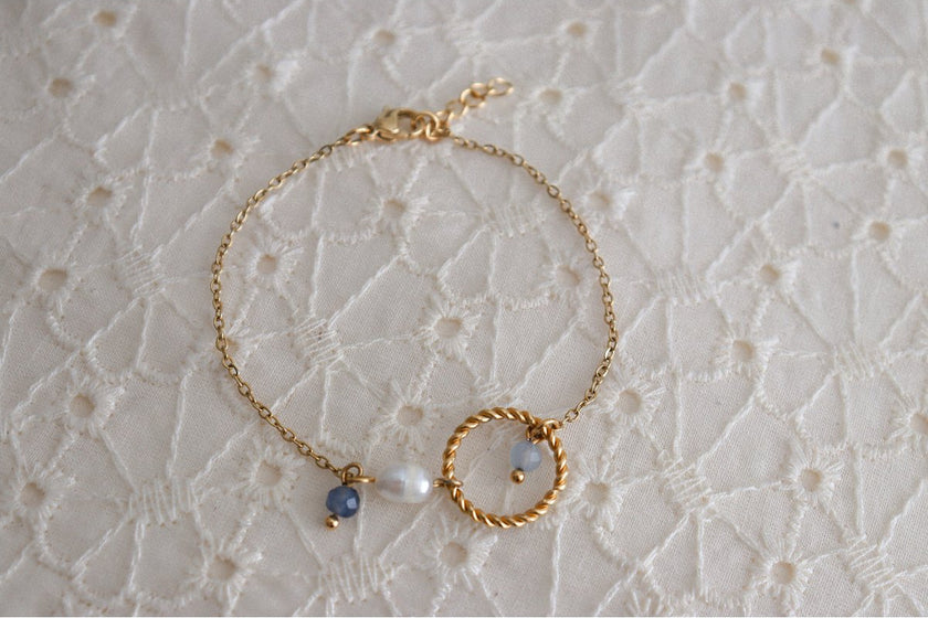 Armband Aquamarin, Saphir & Perle – Gold