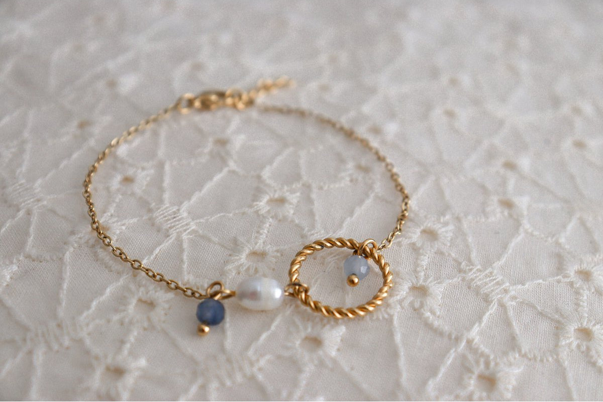 Armband Aquamarin, Saphir & Perle – Gold