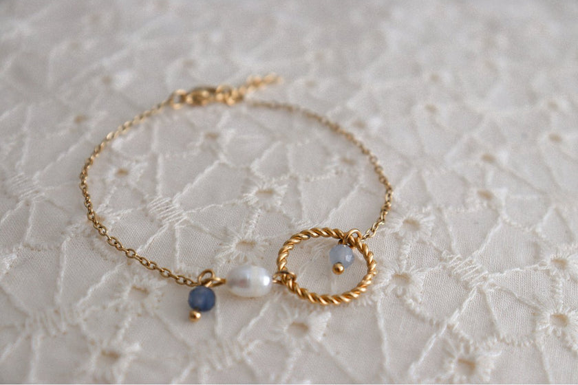 Armband Aquamarin, Saphir & Perle – Gold