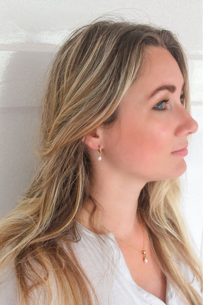 Ohrringe Beige Jade - Gold