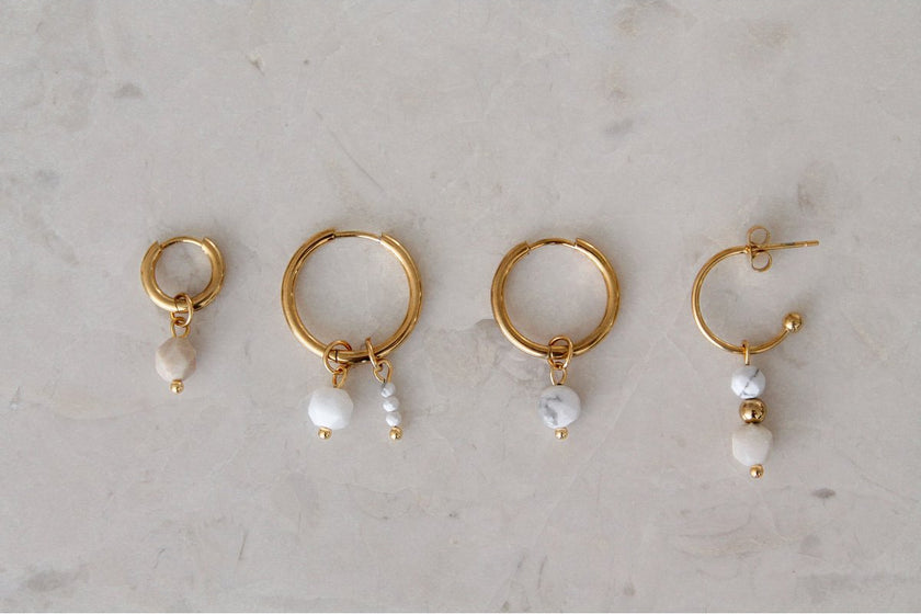 Ohrringe Beige Jade - Gold