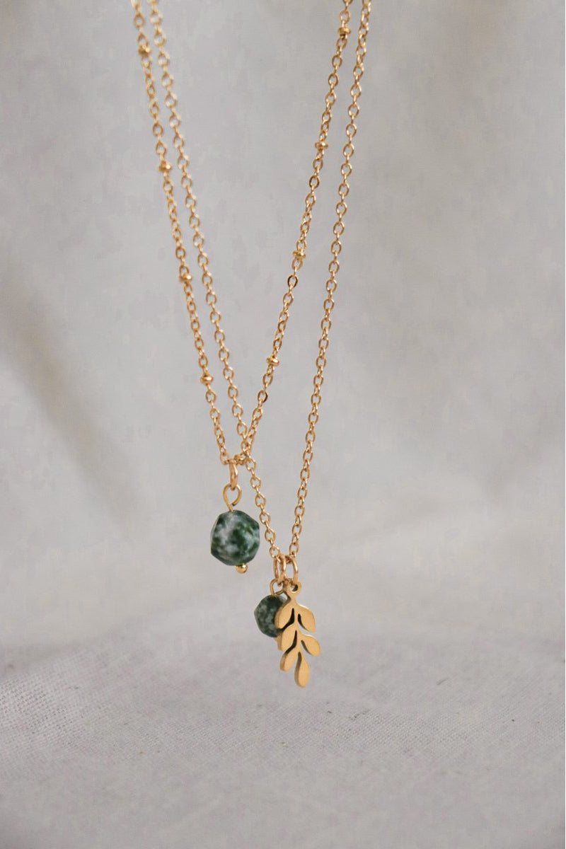 Halskette Grüner Fleckenjaspis - Gold