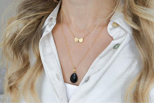 Halskette schwarzer Achat facettiert - Gold